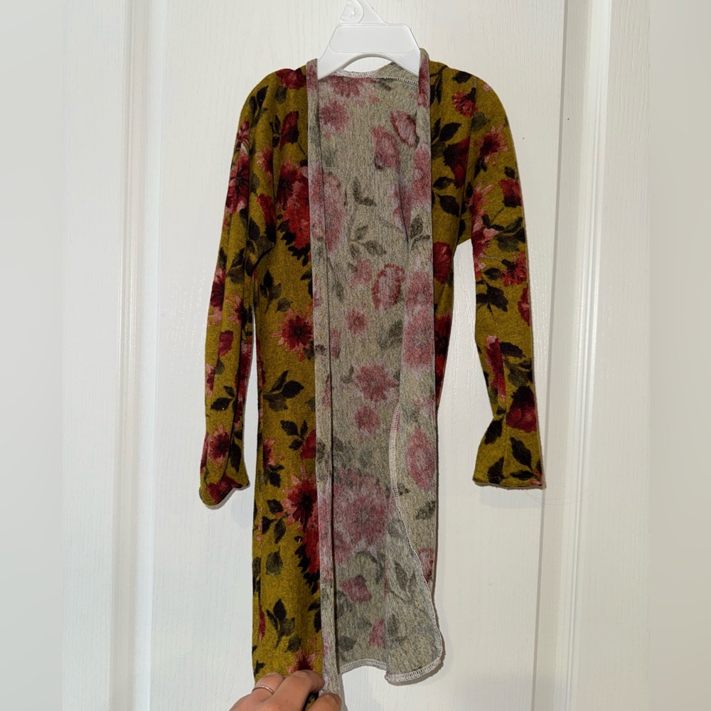Girls Floral Open-Front Cardigan - Pink & Olive